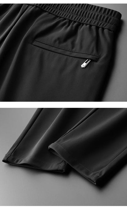High Quality Ice Silk Stretch New Brand Casual Fashion Elastic Strappy Long Pants Street Style Pencil Teens Trousers Men Clothes