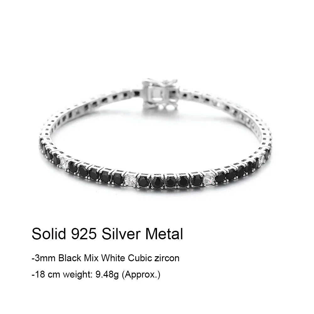 Fine Jewelry 3mm Montana Blue/Emerald Green/Ruby Red/Turquoise/Black Cubic zircon 925 Silver Tennis Bracelet