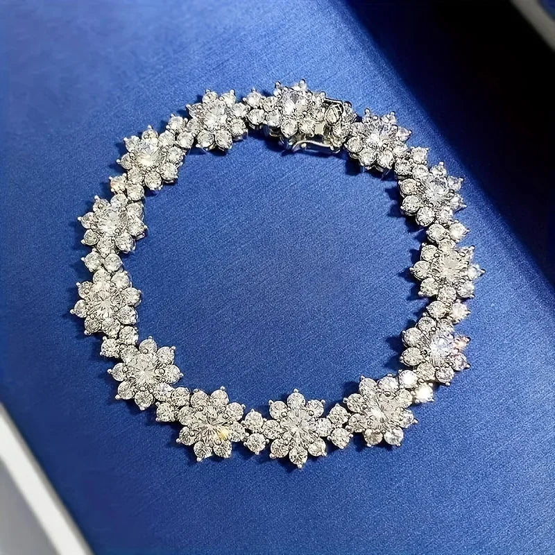 D Color VVS1 Moissanite Bracelet For Women 925 Sterling Silver Diamond Sunflower Bangle Wedding Bridal Luxury Hand Jewelry