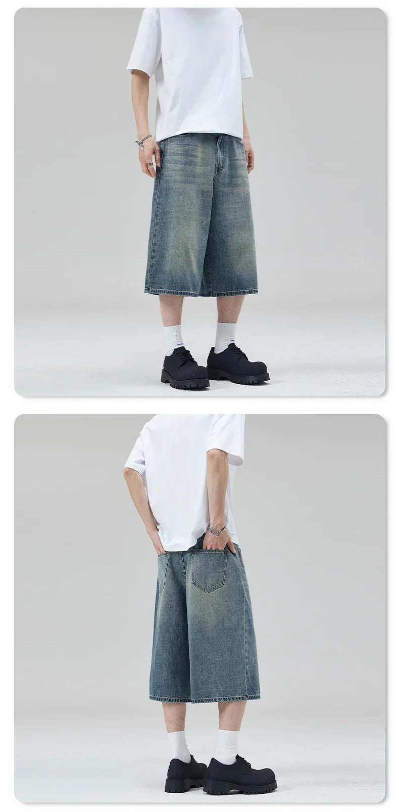 Summer New Fashion Denim Shorts Loose Straight Casual Vintage American Personality Jeans Streetwear Male Short Pants