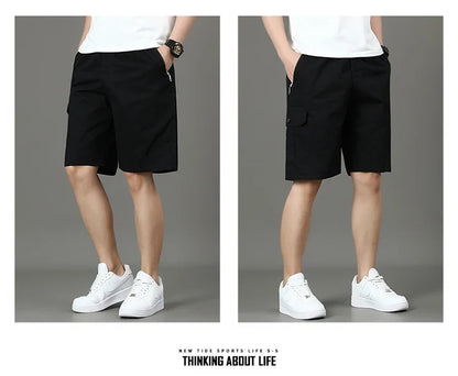 Summer new men's work shorts pocket zip trend versatile casual trousers five work trousers