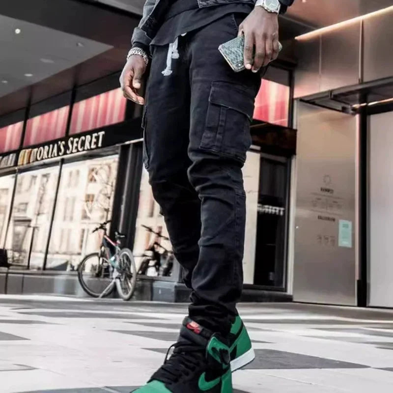 Man Business Casual Cargo Jeans Male Stylish Tide Brand Stretch Pants Spring Summer Grey Brand New Fit Straight Lightweight