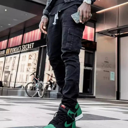 Man Business Casual Cargo Jeans Male Stylish Tide Brand Stretch Pants Spring Summer Grey Brand New Fit Straight Lightweight