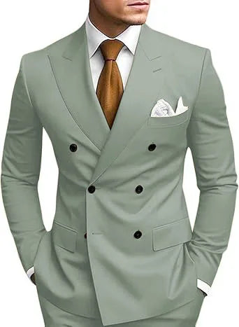 Man 2 Piece Outfit Set Double-breasted, Double-slit Suit for  Wedding Dresses Stage Costume Graduation Casual Suit
