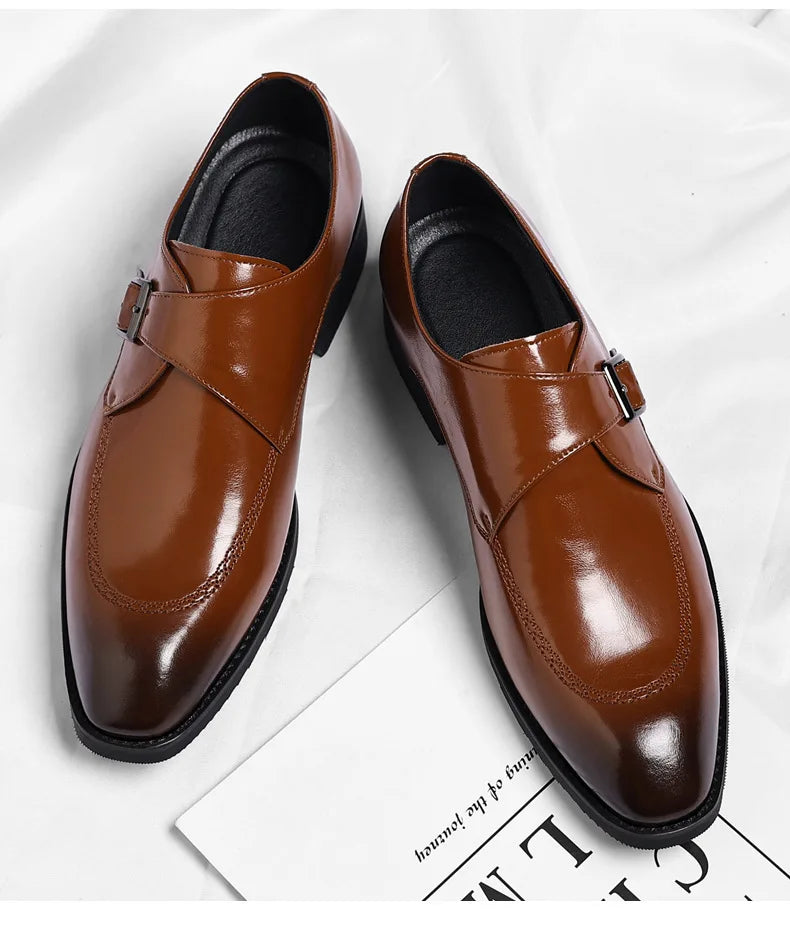 Buckle Designer Big Size Dress Shoes for Men Spring Autumn Solid Color Cow Leather Shoes Male Fashion Business Casual Shoe Man