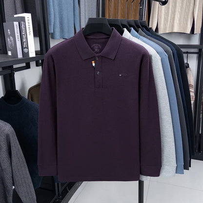 Men's Luxury Brand 100 Cotton Embroidered Polo Shirt Spring Autumn Business Leisure Lapel Long Sleeve T-shirt Handsome Menswear