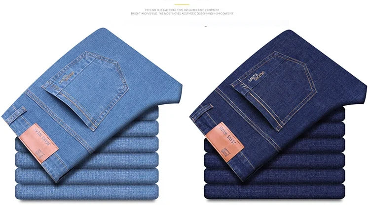 2025 New Light Blue Men's Comfort Soft Jeans Fashion Straight Business Pants Cotton Soft Casual Stretch Denim Trousers 28-40