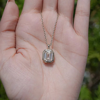GRA Certified 4.0CT Emerald Cut Moissanite Fashion Solitaire Pendant Necklaces for Women Chains Fine Neck Jewelry Gifts