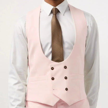 Men Vest White Double Button With Pocket Solid Waistcoat For Wedding Banquet Business Work Office Casual Daily Men Suit Vest