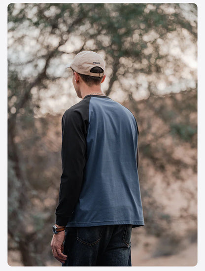 2026 Spring New 240g/sm Sorona Fabric Long Raglan Sleeve T-shirts Men Contrast Colors Tops
