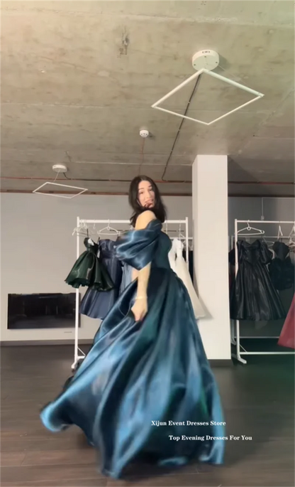 Modern Turquoise Evening Dresses Off The Shoulder A-Line Formal Prom Dresses Shiny Long Birthday Party Gowns Customized