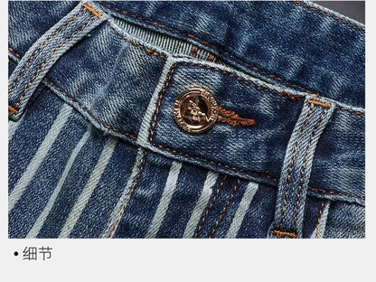 Autumn and Spring Fashion American Vintage Straight-leg Striped Jeans Men's Casual Comfortable Sports High-quality Denim Pants