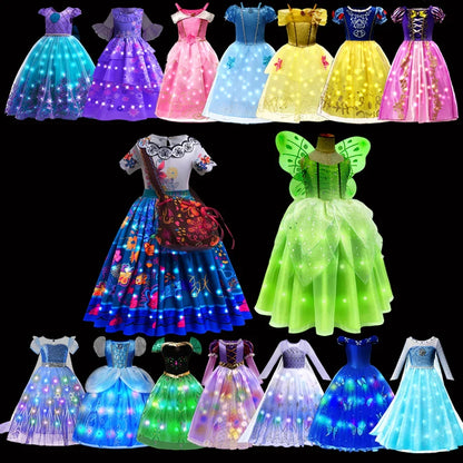 Children LED Light Up Dress Girls Kids Purple Green Cosplay Costume Carnival Birthday Party Clothes Halloween Costume Prom Gown