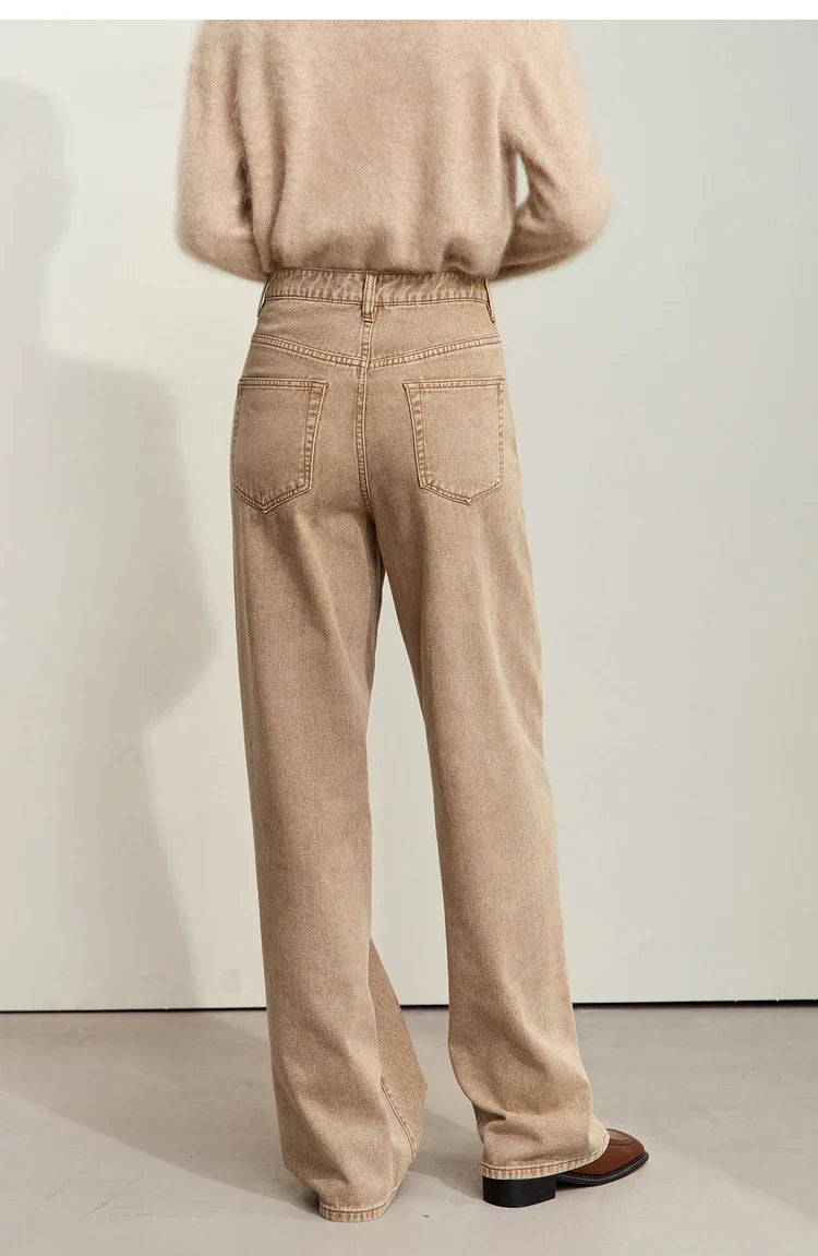 Minimalism Women's Jeans 2024 Autumn New Casual Cotton Denim Pants Retro Trendy Loose Straight Wide-leg Trousers 12443249