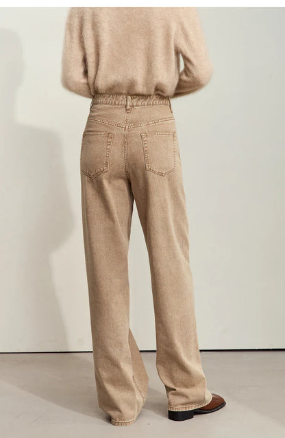 Minimalism Women's Jeans 2024 Autumn New Casual Cotton Denim Pants Retro Trendy Loose Straight Wide-leg Trousers 12443249