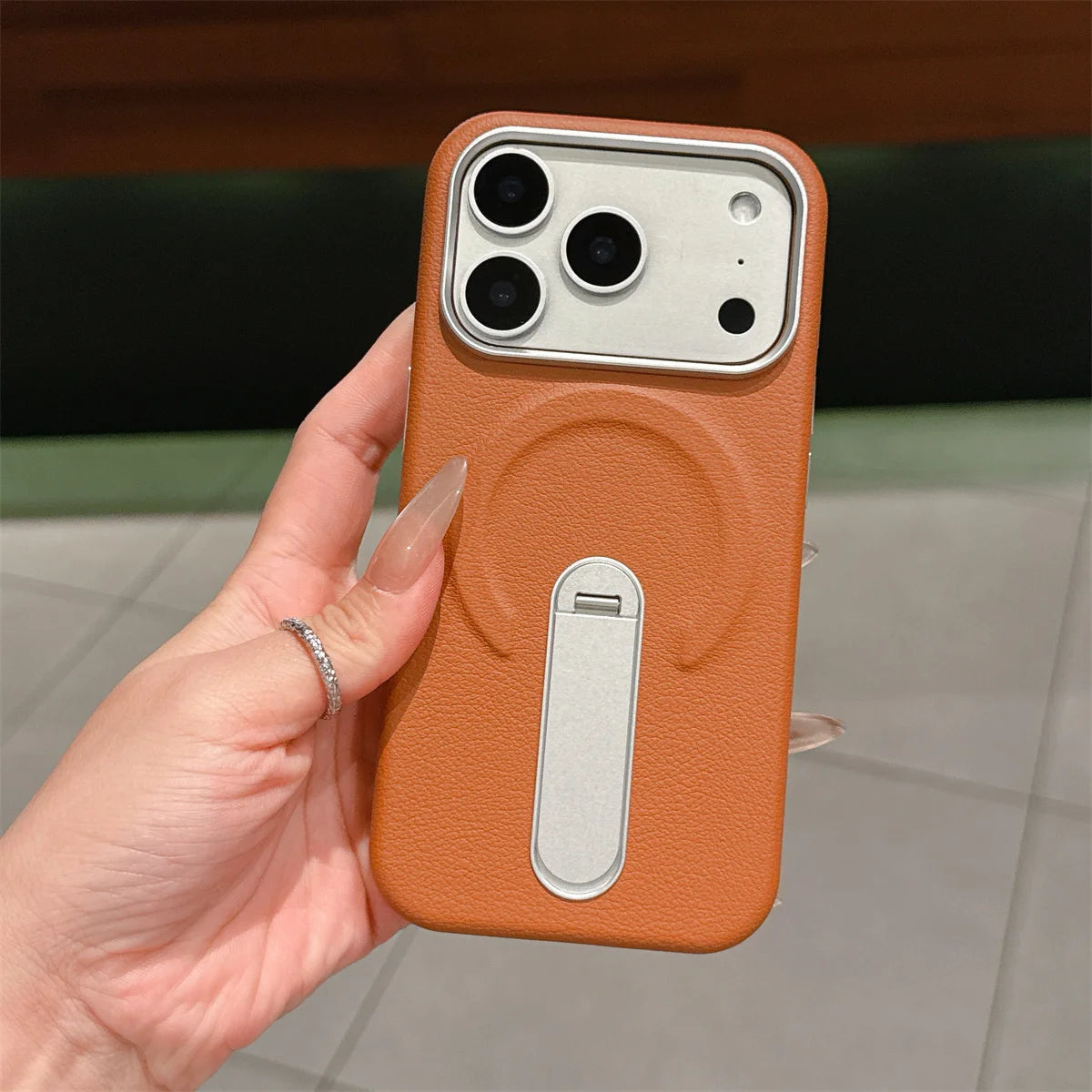 Stand Holder Magnetic Leather Phone Case for IPhone 17 16 15 14 13 Pro Max for Magsafe Wireless Charge Shockproof Cover