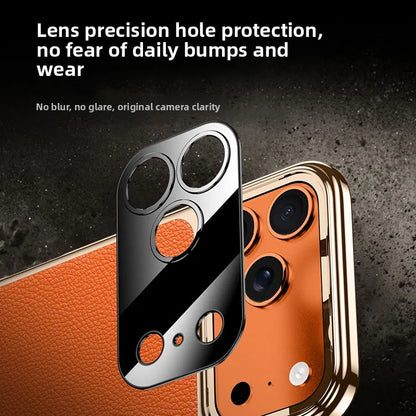 Original Leather Case For iPhone 17 PRO MAX Plating Genuine cowhide Lichee Pattern Lens Protection Shockproof Hard Phone Cover