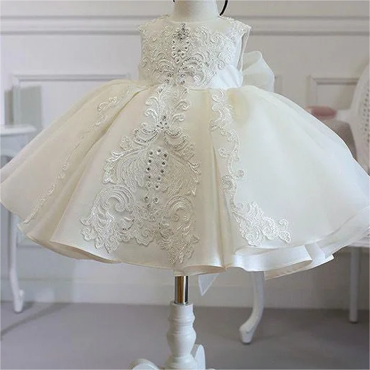 Children White Lace Tulle Dresses Evening Party Kids Sleeveless Ball Gowns 1st Birthday Baby Girl Princess Ceremonial Dress