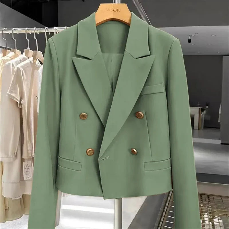 Autumn Elegant Office Lady Suits Blazer Stylish Women OL Work Blazer Casual Solid Crop Top Lapel Neck Long Sleeve Outwear 2025