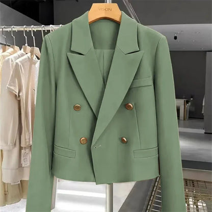 Autumn Elegant Office Lady Suits Blazer Stylish Women OL Work Blazer Casual Solid Crop Top Lapel Neck Long Sleeve Outwear 2025