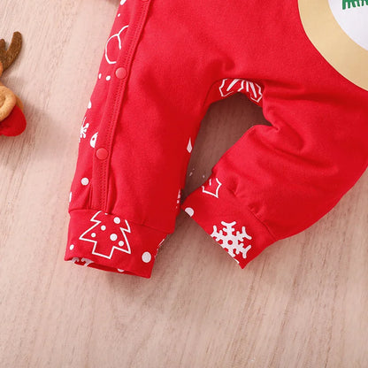 Prowow 0-18M Baby Christmas Costume Cartoon Deer Jumpsuit With Santa Hat Christmas Baby Romper For Newborn New Year Costume