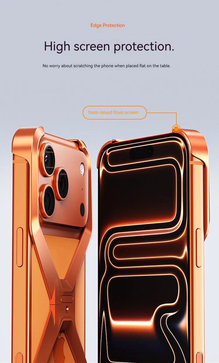 New X-Shaped Metal No Border Four Corner Anti Fall Irregular Phone Case,For iPhone 17 Promax 17 Pro Bumper Back Cover