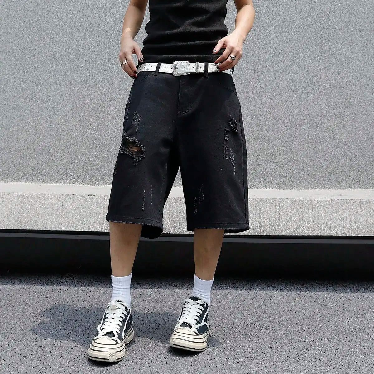 Men Summer Baggy Stretchy Denim Shorts Jeans For Men Streetwear Ripped Knee length Baggy Comfort Cargo Casual Shorts Pants Jean