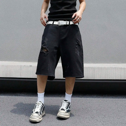 Men Summer Baggy Stretchy Denim Shorts Jeans For Men Streetwear Ripped Knee length Baggy Comfort Cargo Casual Shorts Pants Jean