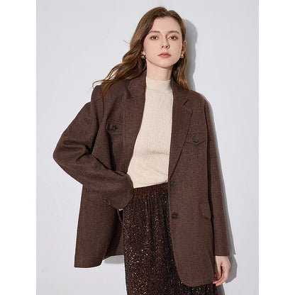 Women Blazer Jacket 2024 Autumn and Winter 2024 New High-end Tailored  Collar Thicking Jacket Coat