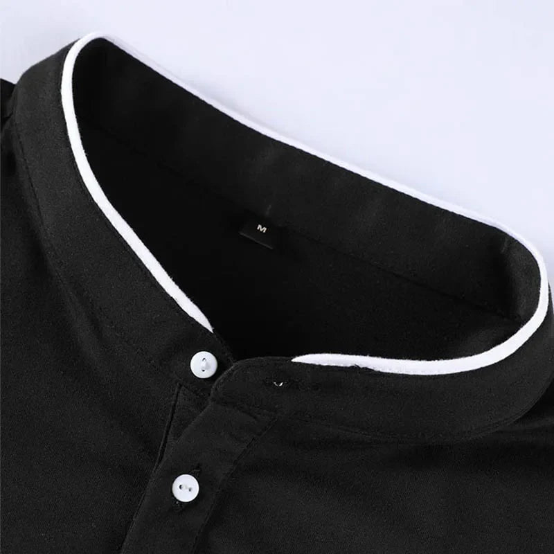 2025 New Men's Casual and Fashionable Solid Color Long Sleeved Stand Up Collar T-shirt Summer Versatile and Comfortable Top
