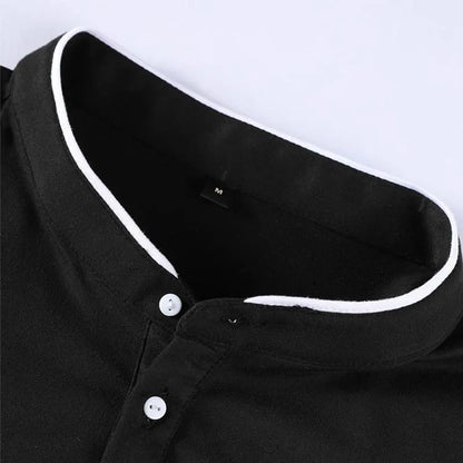 2025 New Men's Casual and Fashionable Solid Color Long Sleeved Stand Up Collar T-shirt Summer Versatile and Comfortable Top