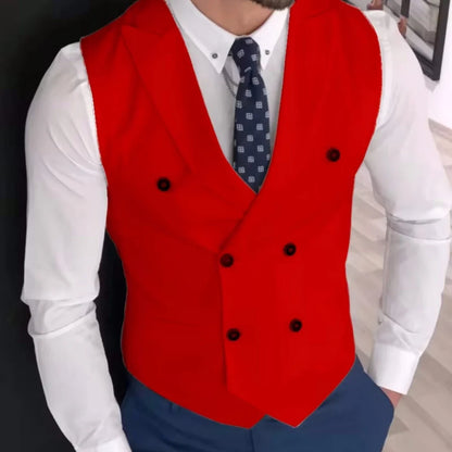 Men Vest Ivory Double Button Solid With Lapel Waistcoat Suit For Wedding Birthday Banquet Office Business Work Men Suit Vest
