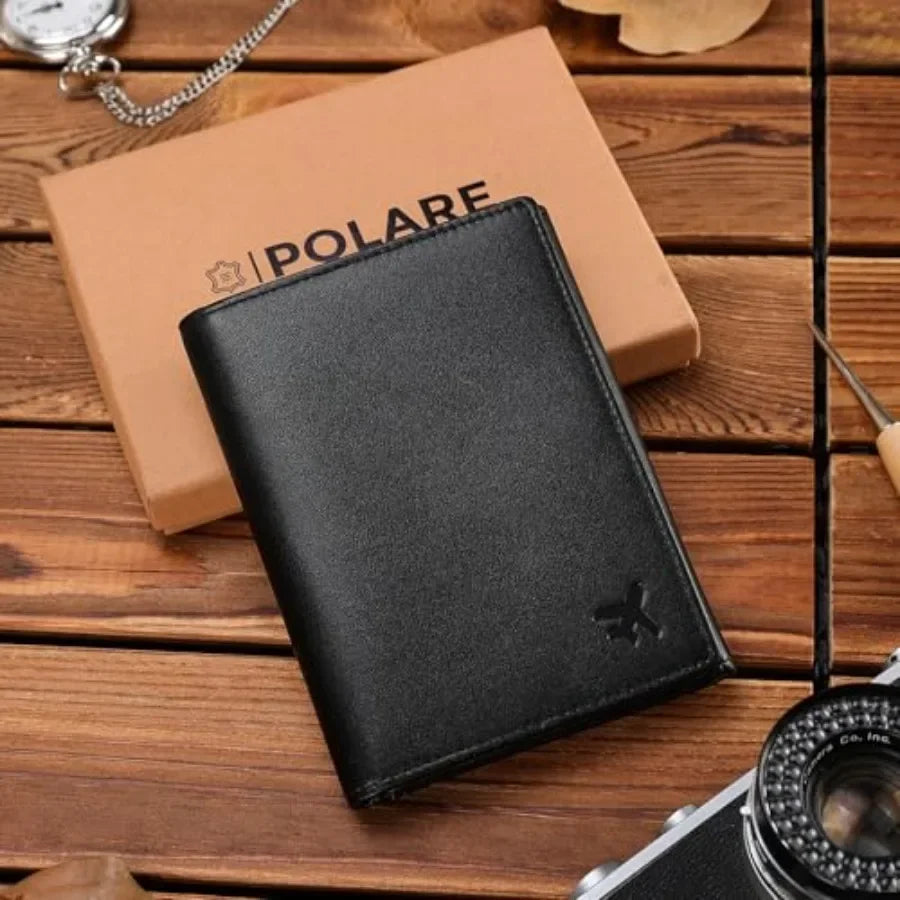 Polare Napa Leather Pilot Wallet Passport Holder RFID Blocking Tri-fold Travel Cover Document Organizer for Aviation Profession