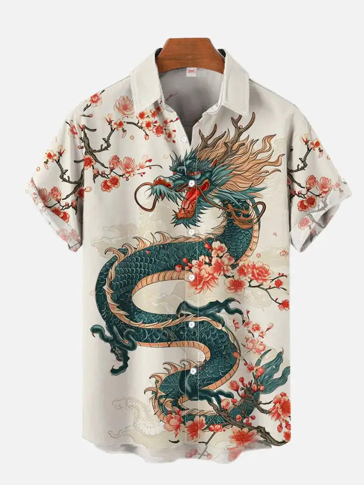 Men's Shirt Dragon Print Casual Daily Tops 3D Printing Short Sleeve Shirt Summer  Fashion Unisex Hawaiian Samurai Cat Shirts