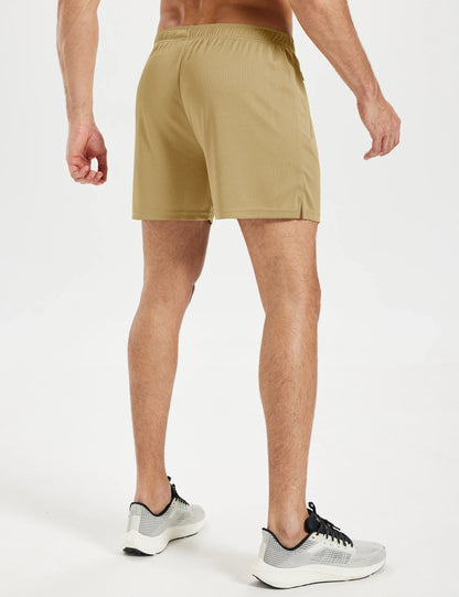 Men's Athletic Running Shorts Mesh Quick Dry Lightweight 5 inches Drawstring Gym Workout Shorts with Zipper Pockets