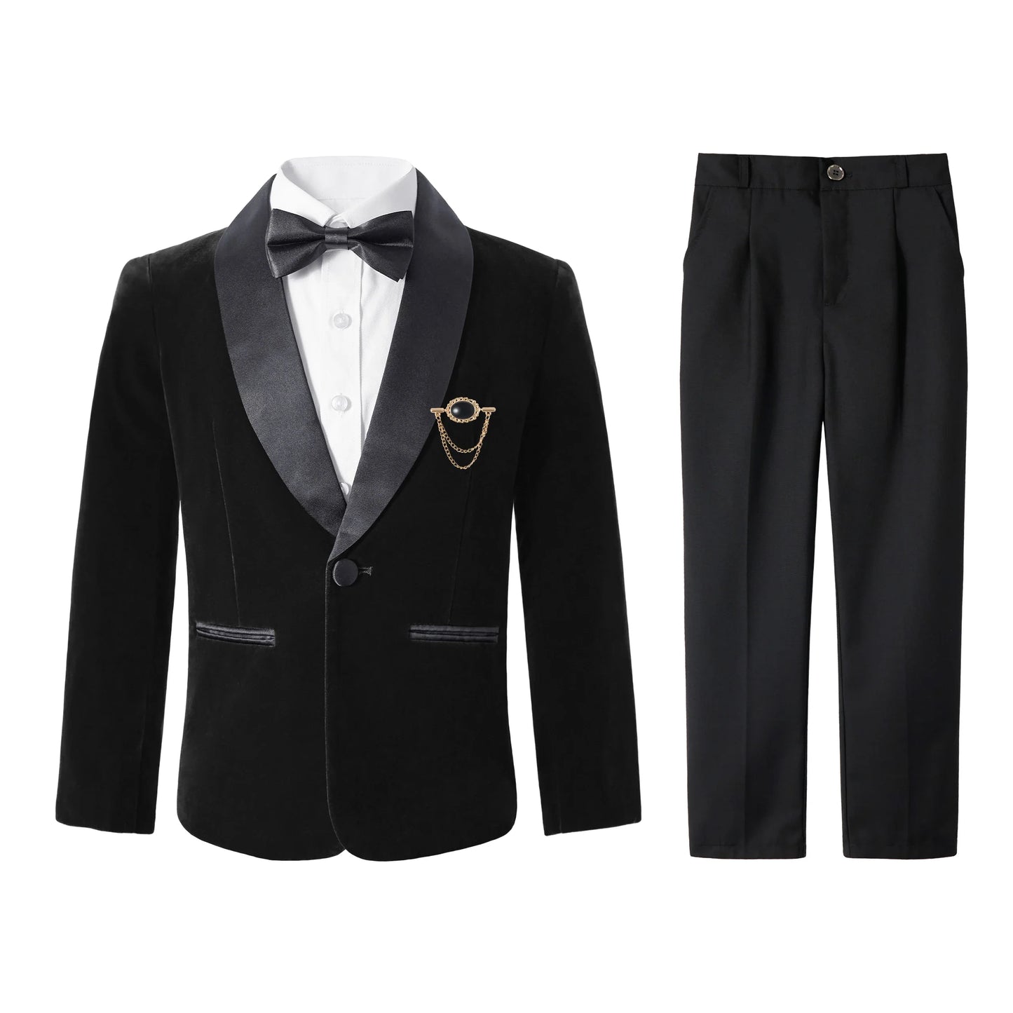 5Pcs Boys Christmas Velvet Formal Suits Kids Slim Tuxedo Set Classic Wedding Birthday Wear 3-12Years