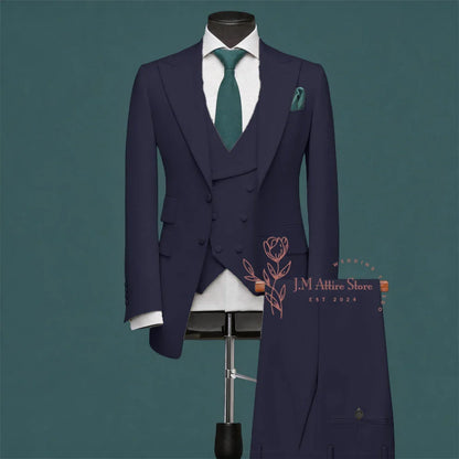 Light Green Men’s Suit Slim Fit Peak Lapel Jacket Double Breasted Vest Pants Wedding Formal 3 Piece Party Set For Groomsmen