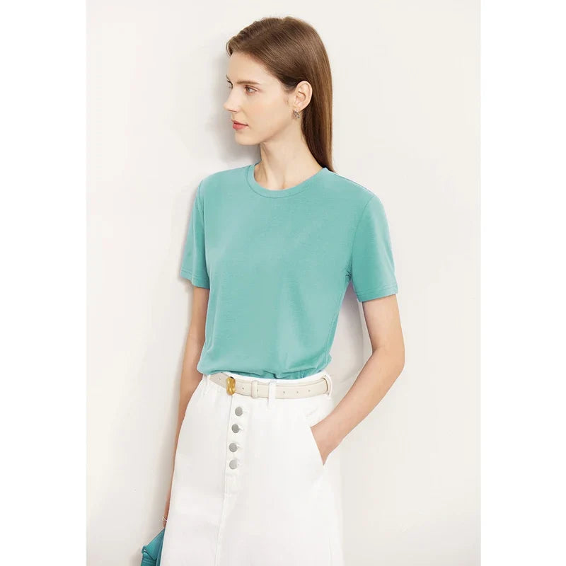 Minimalism Women T-shirts 2024 Summer New Casual Basic O-Neck Slim Short-sleeve Female Dopamine Color Solid Tees 12442327