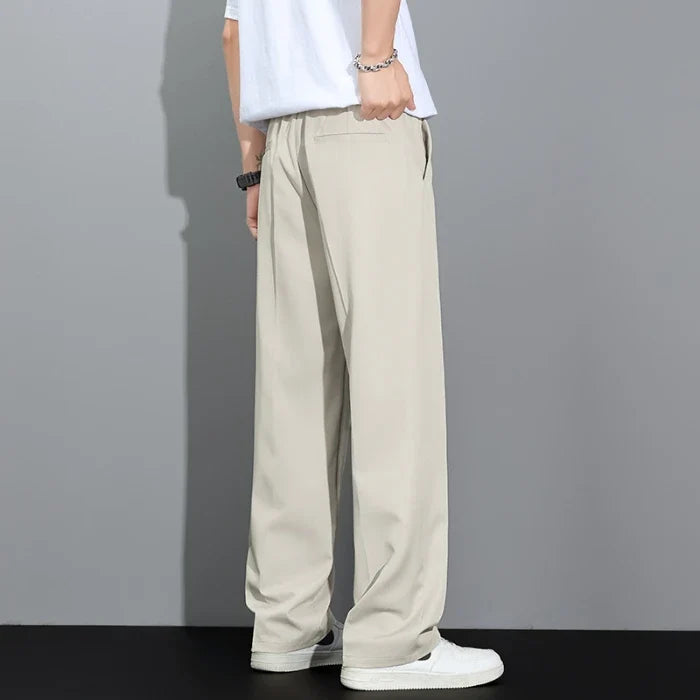 Men's 2026 Summer Korean Style Loose Straight Leg Draping Lightweight Casual Pants Slacks Khaki Dark Gray Black Trousers Male