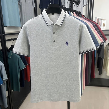 100% pure cotton men's short sleeved summer new golf casual polo shirt high-end brand designer pony embroidery design Tshirt top