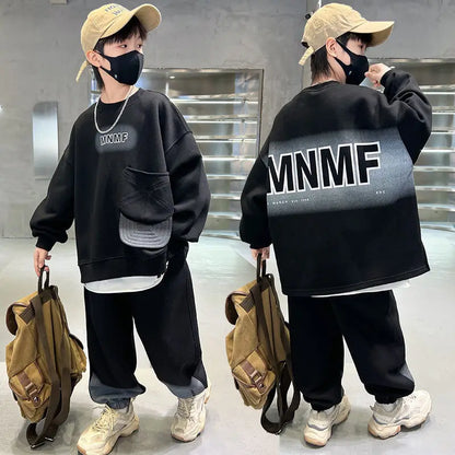 Sweatshirt Set Korean Children's Clothes 2025 Boy Clothing 7 12 Years Top Bottom Child Autumn Winter Year Old Kids Junior Boys'