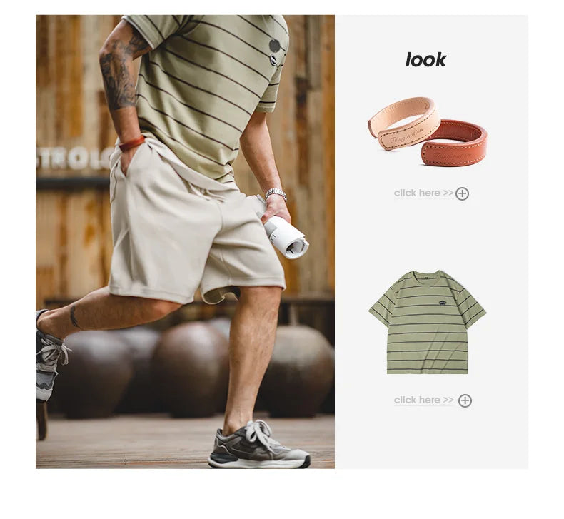 Men's 340g Heavyweight Casual Shorts Knitted Breathable Summer Shorts with Lightning Embroidered Sport Gym Short Pants