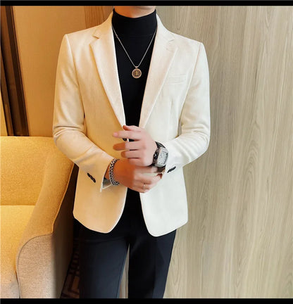 British Style Solid Color Slim Suit Jacket Men Fashion Casual Business Blazers Coats High Quality Social Wedding Elegant Jackets