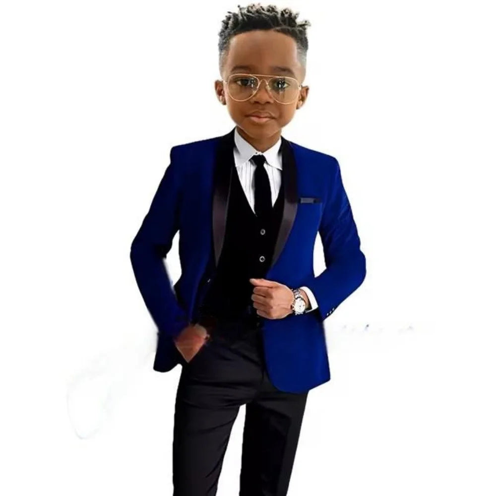 Christmas Boys Red Velvet Suits 3 Pieces Party Wear Formal Shawl Lapel Kids Suit Set Wedding Tuxedo Children's Stylish Tuxedo