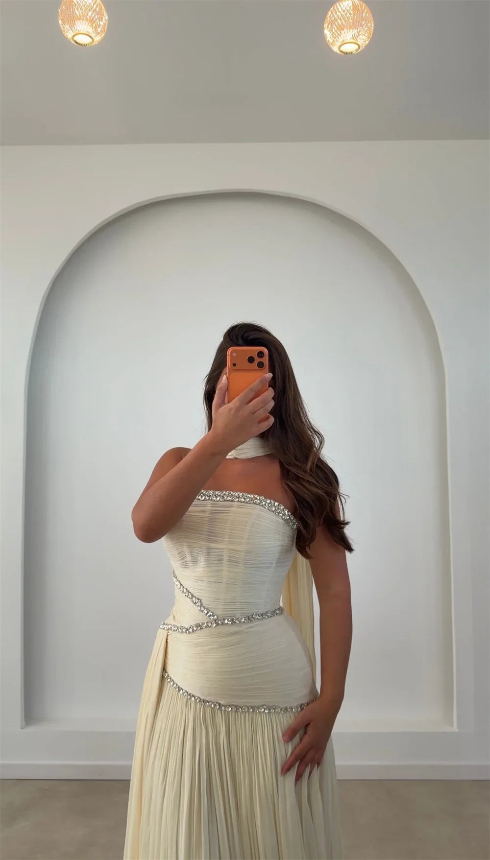 Custom Halter Neck A-Line Evening Dress Crystal Chiffon Prom Dresses Pleated Vestidos De Noche Elegant Formal Evening