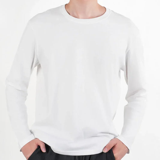 Mens Long Sleeve T Shirts Casual Round Neck Cotton Moisture Wicking Tees Tanks White Black Undershirts Loose Fit Tshirts for Men