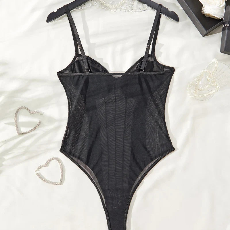 Sexy Bodysuit Lingerie Tight Fitting Women Deep V-neck Shaping Adjustable Shoulder Straps Reinforced Sexy Soft Padded Bra Top