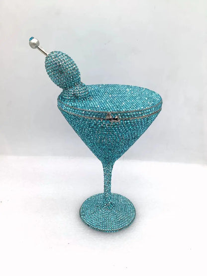 Cherry Martini Gold Rhinestone Evening Cocktail Party Handbag Women Luxury Bling Crystals Wedding Bridal Clutch Purses