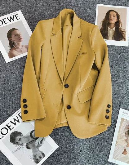 Elegant Office Lady Blazers for Women 2025 Fashion Long Sleeve Single Button Blazer Coats Female Top Suit Jackets Outerwears