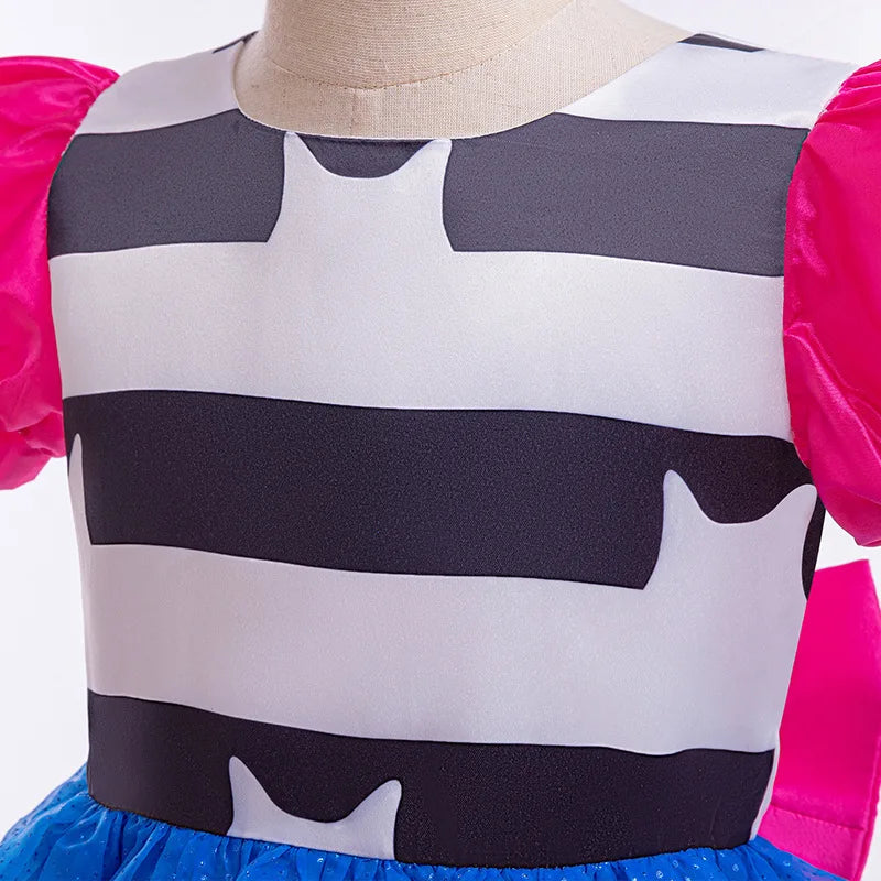 Kids Girls Cartoon Cats Cosplay Princess Dress Children Puff Sleeve Bow Tulle Gown For Carnival Halloween Birthday Party Outfit